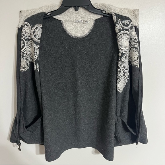 Croft Barrow Size Large Gray Snowflake Embroidered Fleece Zip Front Vest - Picture 10 of 11
